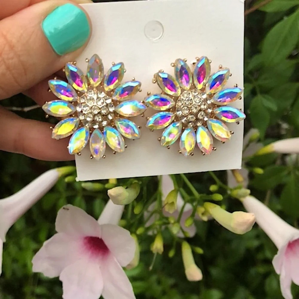 Aurora Borealis Sunflower Crystal Earrings